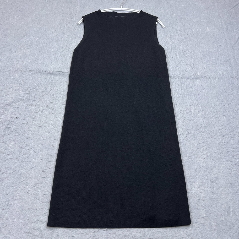Eileen Fisher Dress Women's XS Black 100% Wool Sleeveless Knit Side‎ Slit A-Line